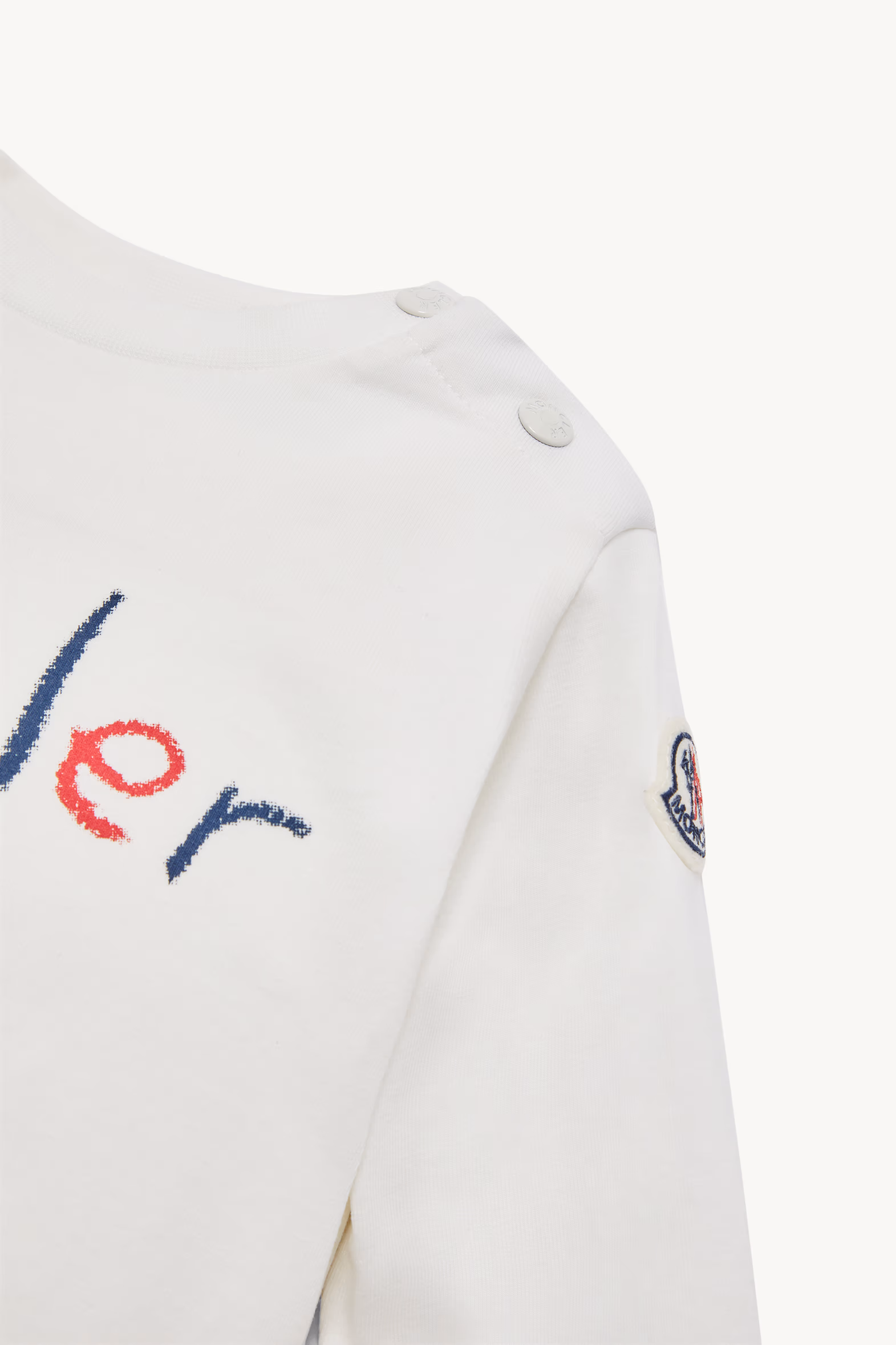 Camiseta de algodón de manga larga con logotipo de garabatos Niño Blanco Moncler 3